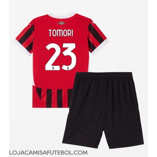 Camisa de Futebol AC Milan Fikayo Tomori #23 Equipamento Principal Infantil 2024-25 Manga Curta (+ Calças curtas)